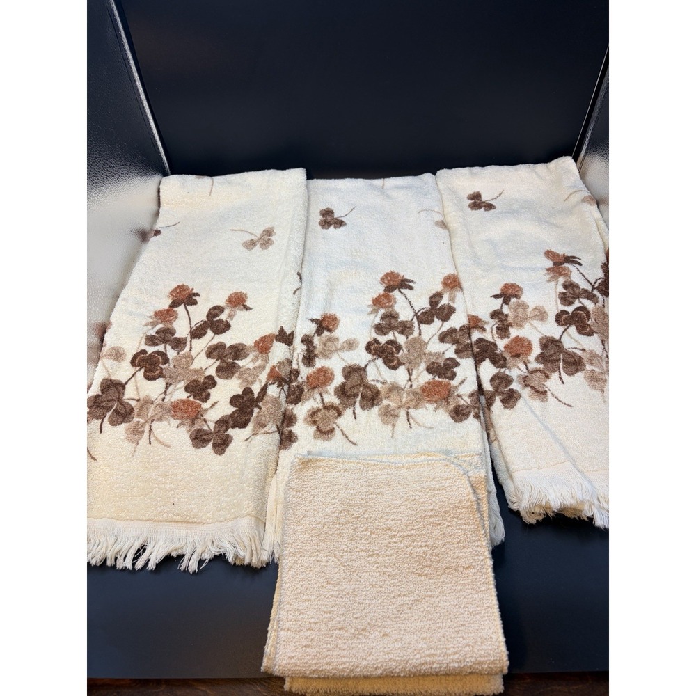 Floral Bath Towel/Washcloth/Cotton/ Brown/Copper/Dundee/WalmartVtg Retro MCM 70s